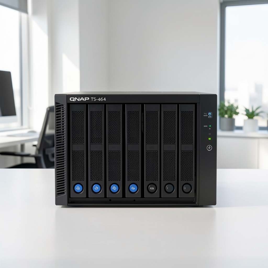 QNAP TS-464 четверобајни NAS сервер са Intel Celeron N5105 процесором, предња страна са диск лежиштима