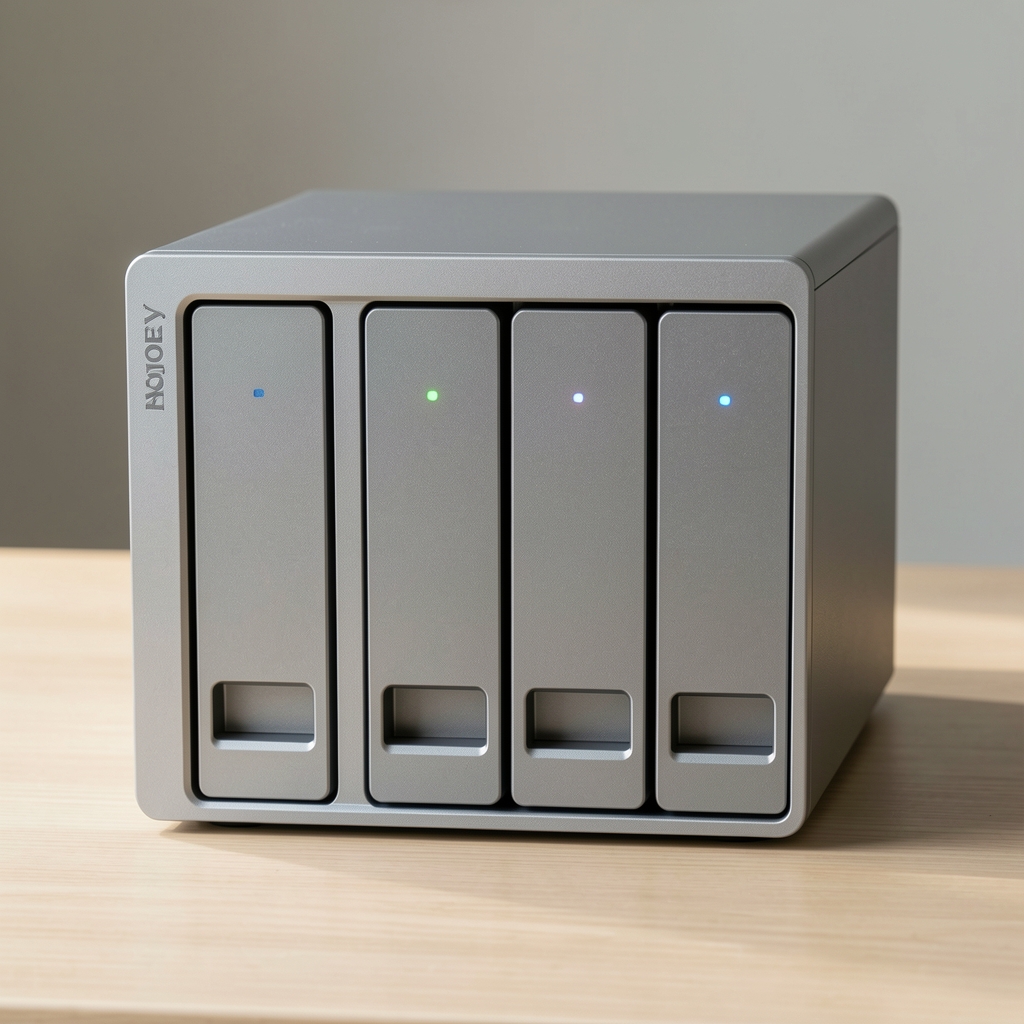 Synology DS923+ NAS уређај четири лежишта у сивом металном кућишту са LED индикаторима на предњој плочи