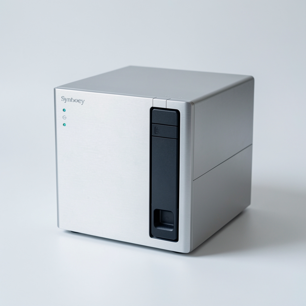 Synology DiskStation DS923+ NAS уређај у метал кућишту са четири лежишта за дискове, на белој позадини